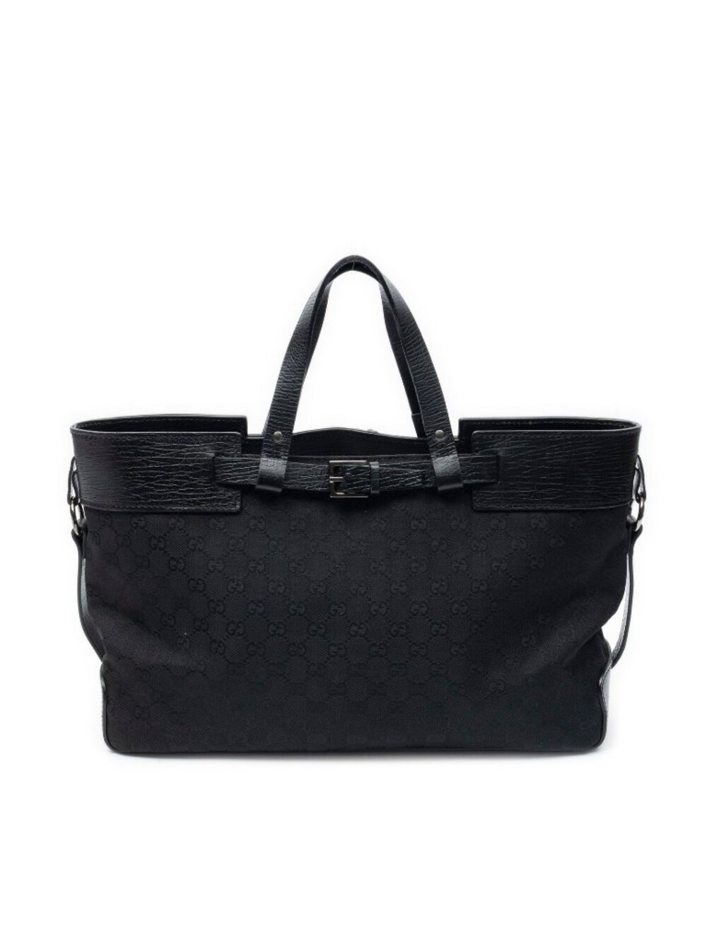 Gucci Horizontal Belt Tote Bag Black GG Canvas